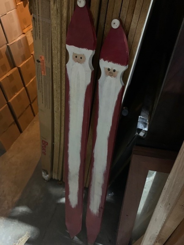 lot 171 image: 2 Santa Clause Painted Wooden Ground Christmas Decorations