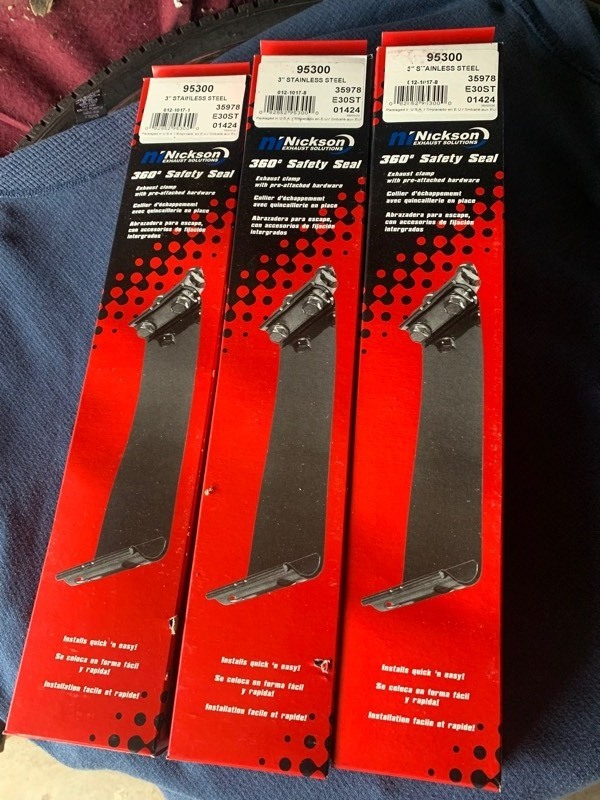 lot 31 image: Set of 3 New 3 Stainless Steel Nickson 360 Safety Seal Exhaust Clamps