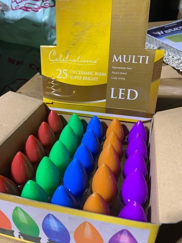 lot 393 image: New Box of 25 Celebrations Holiday Multi-Color LED Edison Super Bright Bulbs