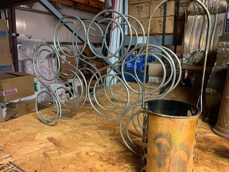 lot 414 image: Decor Bundle Set (2) 1 Steel Wine Rack and 1 Elegant Wine Bottle Carrier