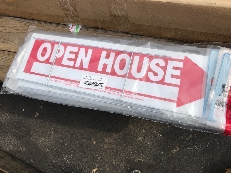 lot 609 image: Lot of six new open house yard sign as pictured attention Real Estate people