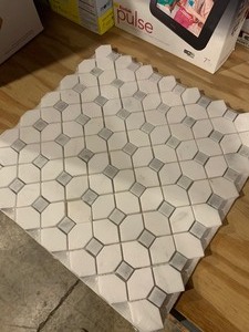 lot 69 image: 17 Sheets of Bianca Dolomite Dotty Mosaic Tile Backsplash