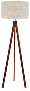 lot 5676 image: LEPOWER Wood Tripod Floor Lamp, Mid Century Standing Lamp, Modern Design Studying Light for Living Room, Bedroom, Study Room and Office, Flaxen Lamp Shade with E26 Lamp Base