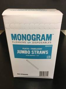 lot 5711 image: Monogram Clear Plastic Paper Wrapped 7 34�� Straws Box of 500