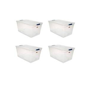 lot 5715 image: Rubbermaid Cleverstore 95 Quart Clear Plastic Storage Container & Lid, (4 Pack)