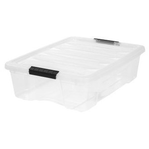 lot 5725 image: Plastic Storage Container With Built-In Handles And Snap Lid, 26 Quarts, 6 916 x 16 12 x 22, Clear
