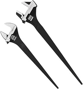 lot 5750 image: Amazon Basics 2-Piece Heavy Duty Wide Open Adjustable Wrench Set, 12-Inch (300mm) Spud Wrench and 16-Inch (400mm) Reversible Jaw Spud Wrench - Black
