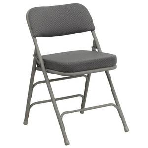 lot 5770 image: Flash Furniture 18.5W Premium Curved Triple Braced & Double Hinged Gray Fabric Metal Folding Chair