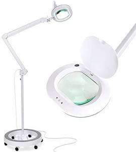 lot 6906 image: Brightech LightView Pro 6-Wheel Rolling Base Floor Lamp with XL Magnifier, Bright LED Magnifier for Face, Eyelash Extensions, Floor Lamp for Reading, Crafts and Professional Tasks