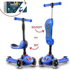 lot 6945 image: SKIDEE Scooter For Kids with Folding Seat 2019 NEW 2-in-1 Adjustable 3 Wheel Kick Scooter for Toddlers Girls and Boys Fun Outdoor