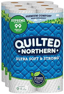 lot 6966 image: Quilted Northern Ultra Soft & Strong Toilet Paper, 24 Supreme Rolls  99 Regular Rolls, 2-ply Bath Tissue