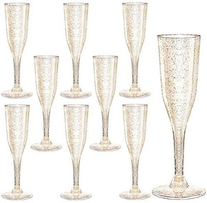 lot 8976 image: 30 Pieces Plastic Champagne Glasses Gold Glitter,