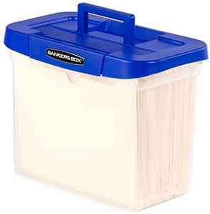 lot 8979 image: Bankers Box Heavy Duty Portable Plastic File Box with Hanging Rails, Letter, 1 Pack (0086304)