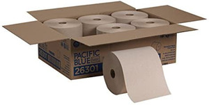 lot 8980 image: Pacific Blue Basic Recycled Hardwound Paper Towel Rolls by GP PRO (Georgia-Pacific), Brown, 26301, 800 Feet Per Roll, 6 Rolls Per Case