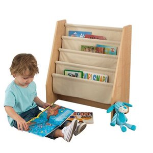lot 10476 image: KidKraft KidKraft Wood and Canvas Sling Bookshelf Furniture for Kids �� Natural