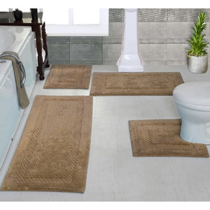 lot 20262 image: Classy Bathmat Absorbent Cotton 4 Piece Set Machine Washable Bath Rug - Linen
