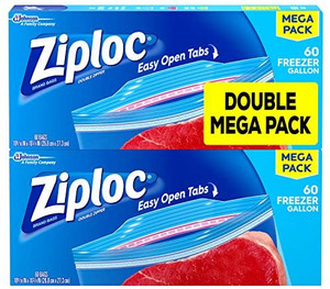 lot 20267 image: Ziploc Freezer Bags with New Grip n Seal Technology, Gallon, 60 Count, Pack of 2 (120 Total Bags)