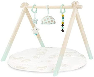 lot 20278 image: B. toys Wooden Baby Play Gym Activity Mat Starry Sky 3 Hanging Sensory Toys Organic Cotton Natural Wood Babies, Infants (missing 1 hanging toys)