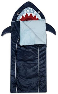 lot 20279 image: Heritage Kids Shark Plush Hooded Sleeping Bag, 64 L X 25 W, Blue