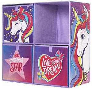 lot 21872 image: Idea Nuova JoJo Siwa Foldable Soft Storage Cubby with 3 Collapsible Buckets