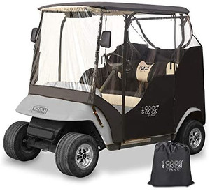lot 21918 image: 10L0L 4 Passenger Club Car Golf Cart, Windproof Waterproof Cover, 4-sided Clear Window and Zippered Roll-Up Door, Black