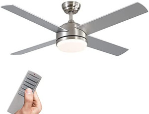 lot 21921 image: warmiplanet Ceiling fan with remote control lights, 52 inch, brushed nickel motor (4 blades)