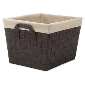 lot 21936 image: Whitmor Woven Strap Storage Tote Basket - Espresso with Cream Liner - 13 x 15 x 10