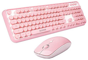 lot 21940 image: SADES V2020 Wireless Keyboard and Mouse Combo, Pink Wireless Keyboard with Round Keys, 2.4GHz Drop-Free Connection, Long Battery Life, Cute Wireless Mice for PC  Laptop  Mac (Pink