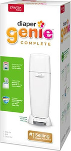 lot 22577 image: Playtex Diaper Genie Complete Pail with Built-In Odor Controlling Antimicrobial, Includes Pail and 1 Clean Laundry Scent Refill, White Pail