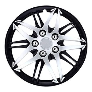 lot 22581 image: Pilot Automotive WH544-14C-BLK 14 Inch Universal Fit Wheel Covers Formula Series Black and Chrome - Set of 4 Damage on one rim see pics