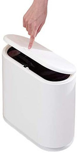 lot 22586 image: Sooyee 10 Liter Rectangular Plastic Trash Can Wastebasket with Press Type Lid,2.4 Gallon Garbage Container Bin for Bathroom,Powder Room,Bedroom,Kitchen,Craft Room,Office (Cream White)
