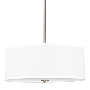 lot 222570 image: Kira Home Nolan 18 Drum Pendant Chandelier, White Fabric Shade, Round Glass Diffuser, Adjustable Height, Brushed Nickel