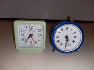 lot 3020 image: 2 Vintage Mini Alarm Clocks