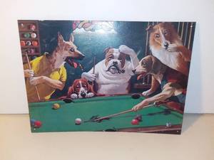 lot 3084 image: Dogs Playing Pool Tin Sign