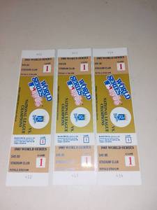 lot 3100 image: Three 1985 World Series Full Unused Tickets