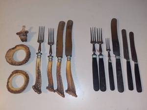lot 3115 image: Solingen Stag Handle Knife and Fork Set