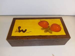lot 3153 image: Dovetailed Box With Worm Decoupage