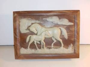 lot 3169 image: Vintage Dante Walnut and Incolay Stone Mare and Colt Jewelry Box
