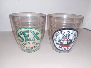 lot 3193 image: Pair of Funny Tervis Tumblers