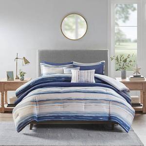 lot 9639 image: Madison Park Marina FullQueen 8 Piece Printed Seersucker Comforter and Coverlet Set Collection Bedding
