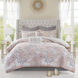 lot 9688 image: Queen 8pc Lian Cotton Printed Reversible Comforter Set Blush