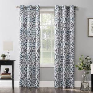 lot 9866 image: 63x40 Hana Ikat Geometric Semi-Sheer Grommet Curtain Panel Teal - No.918