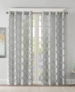lot 9935 image: Eden 50 x 84 Fretwork Burnout Sheer Curtain Panel