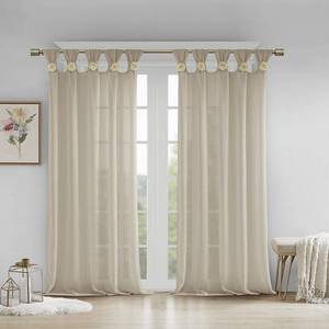 lot 99960 image: Madison Park 50 x 95 Floral Embellished Semi-Sheer Curtain Panel