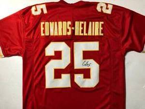 lot 1001 image: Signed Clyde Edwards-Helaire #25 Kansas City Chiefs Custom Jersey with James Spence Witnessed Authentication