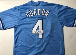 lot 1005 image: Signed Alex Gordon #4 Kansas City Royals Custom Jersey with James Spence Witnessed Authentication