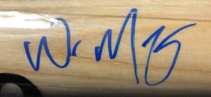 lot 1007 image: Signed Whit Merrifield Full Sized Blonde Baseball Bat with James Spence Witnessed Certificate of Authenticity