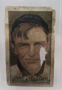 lot 1009 image: Original 1912 Hassan T-202 Christy Mathewson Panel Card - Part of Original Tri-Fold Card - Poor Condition but 100% Authentic