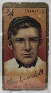 lot 1011 image: Original 1911 T205 Otis Grandall New York Giants National League Baseball Card - Over 110 Years Old