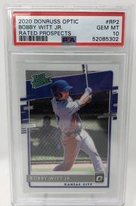 lot 1037 image: Graded GEM MINT PSA 10 2020 Donruss Optic Bobby Witt Jr Rated Rookie Kansas City Royals